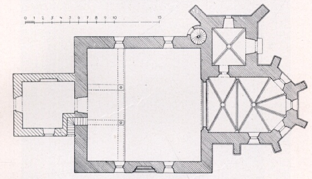 Půdorys kostela sv. Jana Křtitele. (Z roku 1908).